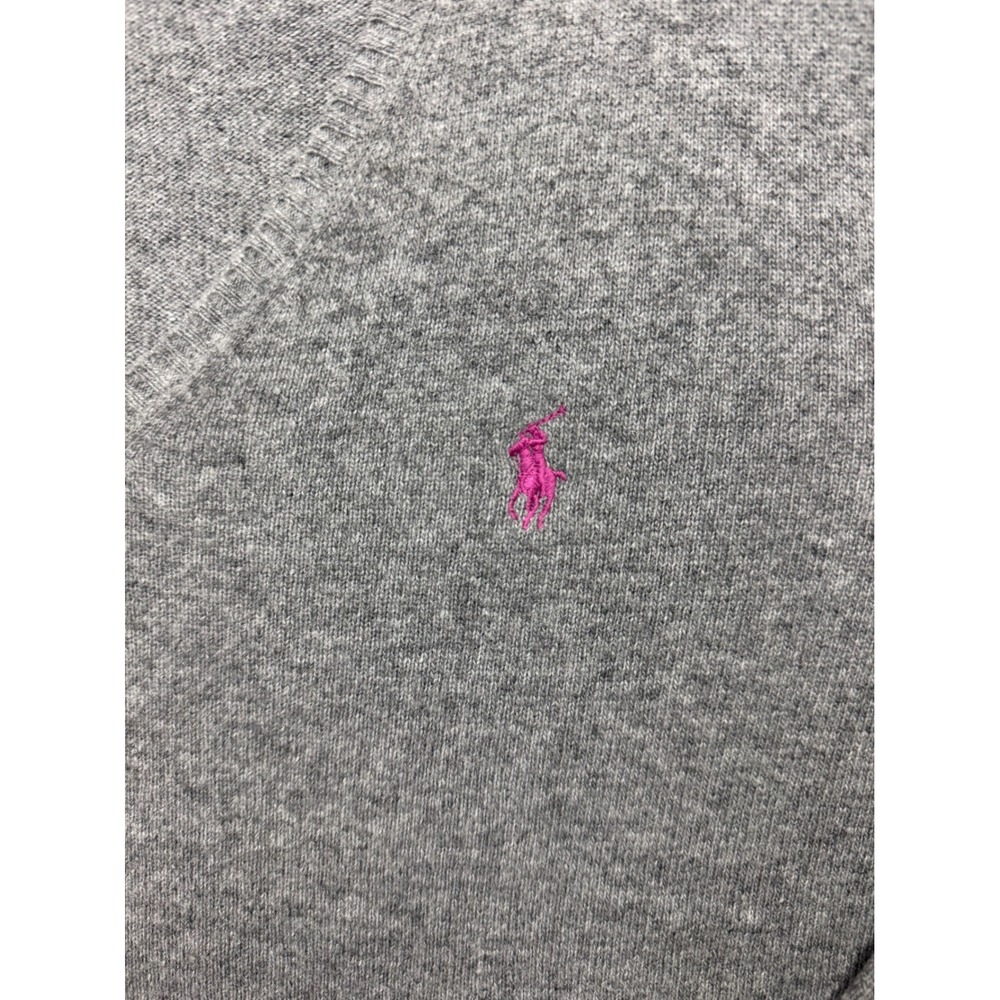 Ralph Lauren Sport Gray Merino Wool Cashmere V-Neck Sweater Pink Pony Logo M - Picture 4 of 6